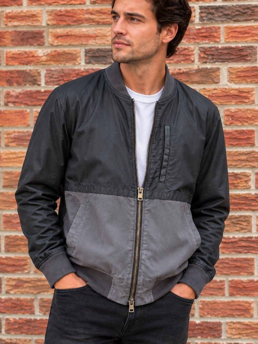 Club Monaco Two-Tone Bomber Jacket Grey Black Size M
